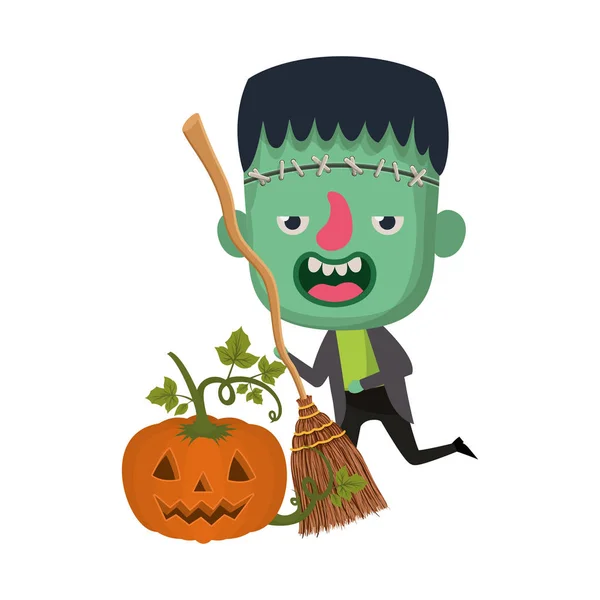 Lindo niño con traje de Frankenstein y calabaza — Archivo Imágenes Vectoriales