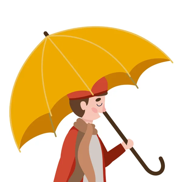 Lindo niño pequeño con paraguas y ropa de otoño — Archivo Imágenes Vectoriales