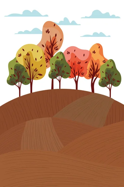 Outono árvores plantas nas montanhas cena sazonal — Vetor de Stock