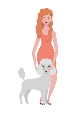 Şirin köpek maskotu karakterli genç bir kadın.