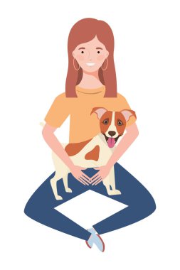 Genç bir kadın sevimli köpek maskotu karakterlerini kaldırıyor.