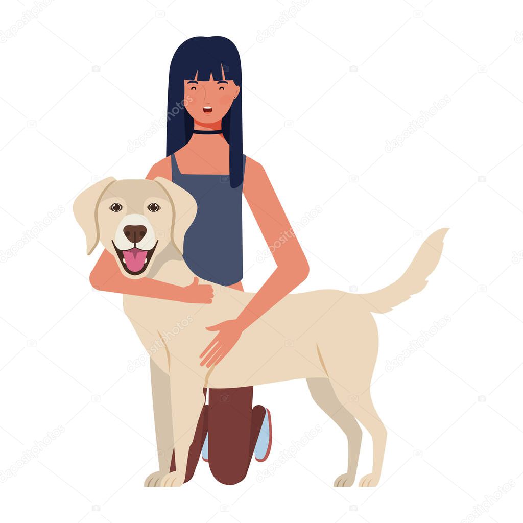young woman with cute dog mascot characters