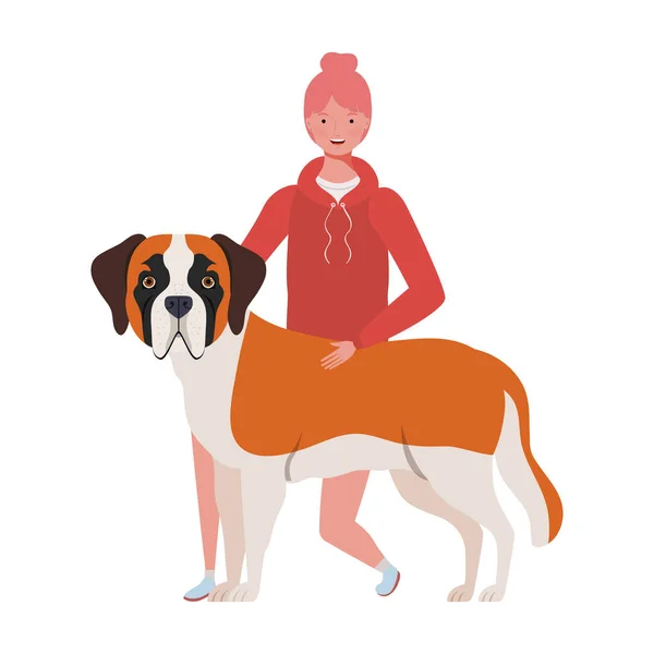 Junge Frau mit niedlichen Hundemaskottchen-Figuren — Stockvektor
