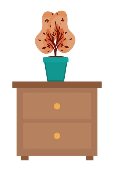 Cassetto in legno con pianta autunnale in vaso di ceramica — Vettoriale Stock