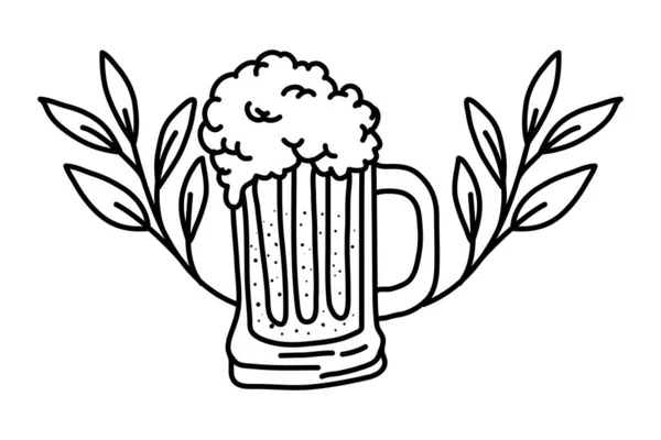 Bier pot met krans kroon oktoberfest viering icoon — Stockvector