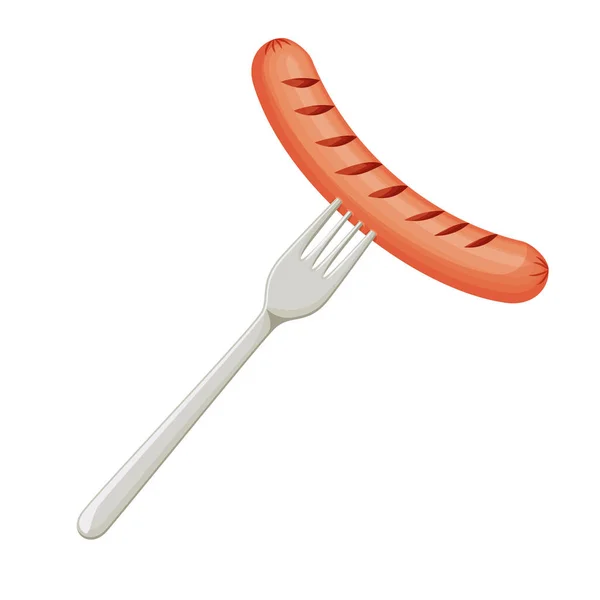 Deliciosa salchicha frankfurter en tenedor — Vector de stock