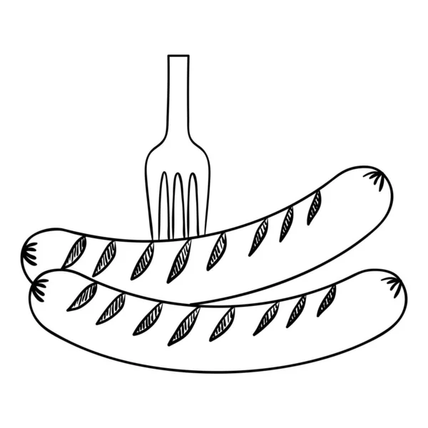 Läcker korv frankfurter i gaffel — Stock vektor