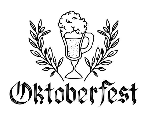 Bier kopje met krans kroon oktoberfest viering icoon — Stockvector