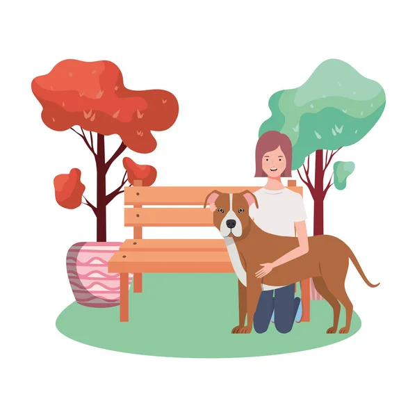 Giovane donna con cane carino nel parco — Vettoriale Stock