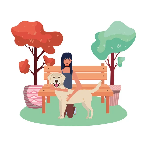 Young woman with cute dog in the park — Stock Vector