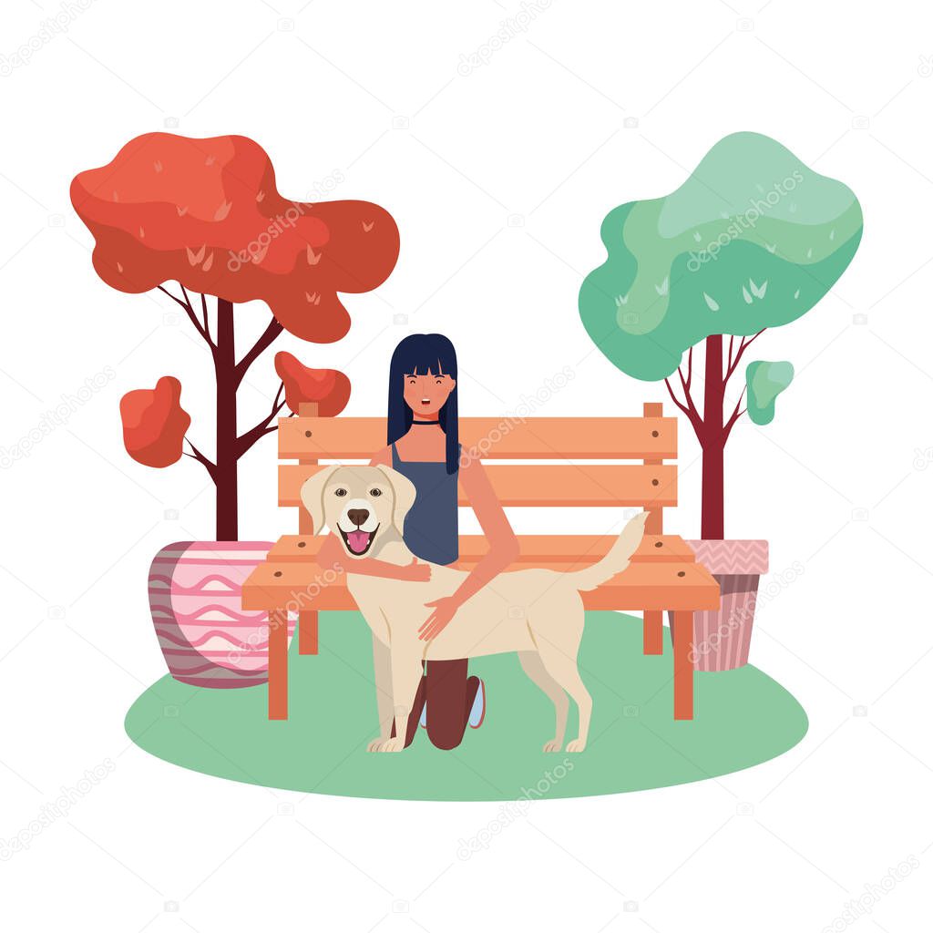 young woman with cute dog in the park