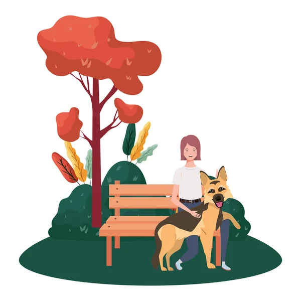 पार्क में प्यारा कुत्ता के साथ युवा महिला — स्टॉक वेक्टर
