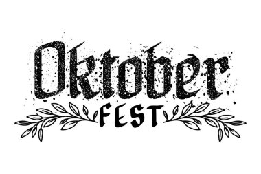 Oktoberfest el yazısı ve çelenk yaprakları süslemesi