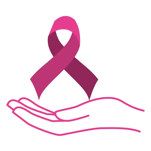 Hand lifting breast cancer campaign ribbon — Stock Vector