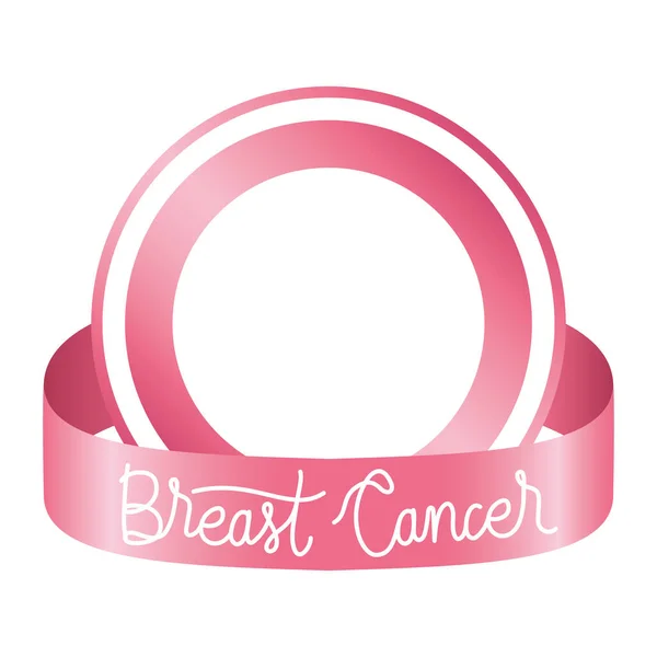 Marco circular con cinta de cáncer de mama y caligrafía — Archivo Imágenes Vectoriales