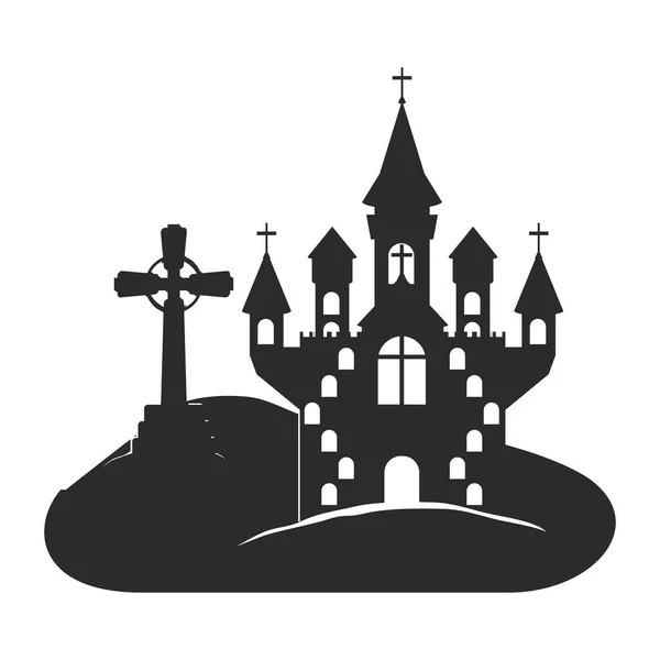 Halloween uroczystości z zamku w scenie cmentarnej — Wektor stockowy