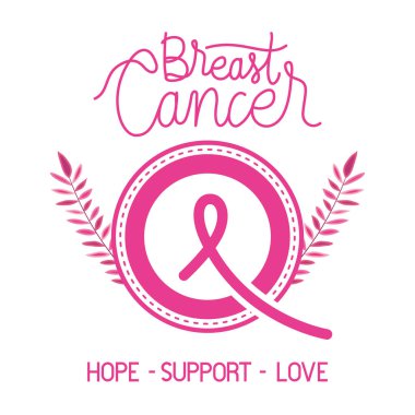 Göğüs kanseri kurdelesi ve kaligrafi ile dairesel çerçeve