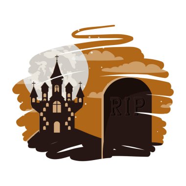 Cadılar bayramı kutlaması Kale ile mezarlık sahnesinde