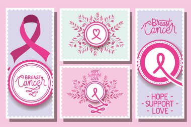 Göğüs kanseri farkındalığı kurdelesi kampanyası kartları