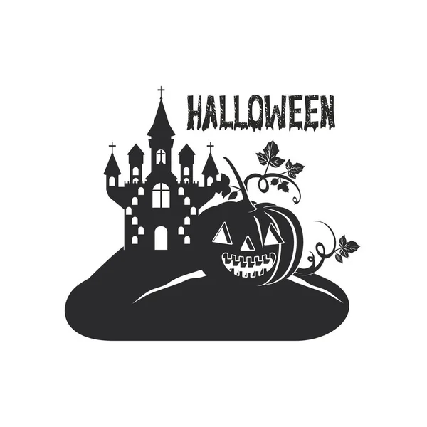 Halloween dark castle mit Kürbisszene-Ikone — Stockvektor