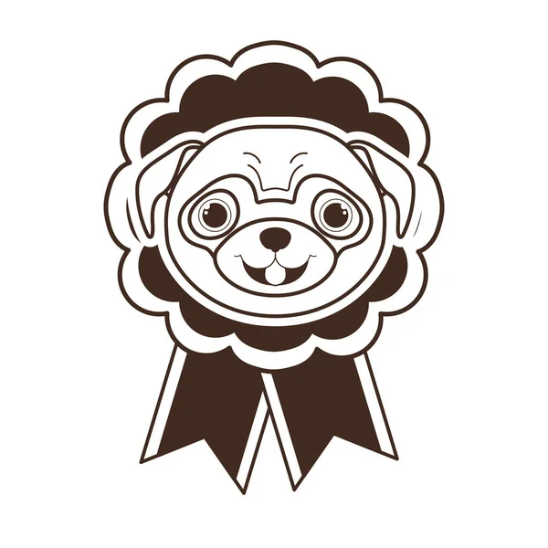 Roztomilý hlava pes maskot v stuze medaile charakter — Stockový vektor