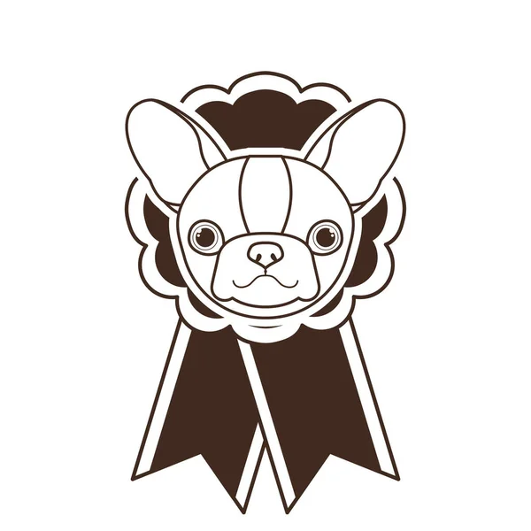 Mascotte mignonne de chien de tête dans le personnage de médaille de ruban — Image vectorielle