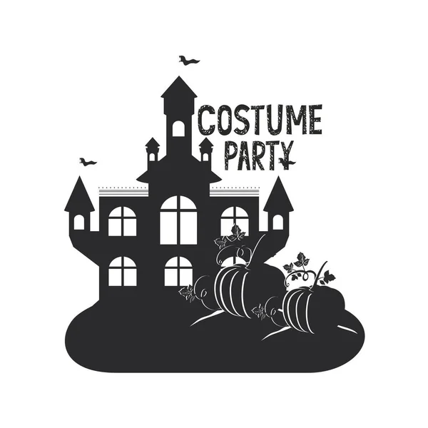 Halloween mörkt slott med pumpor scen ikon — Stock vektor