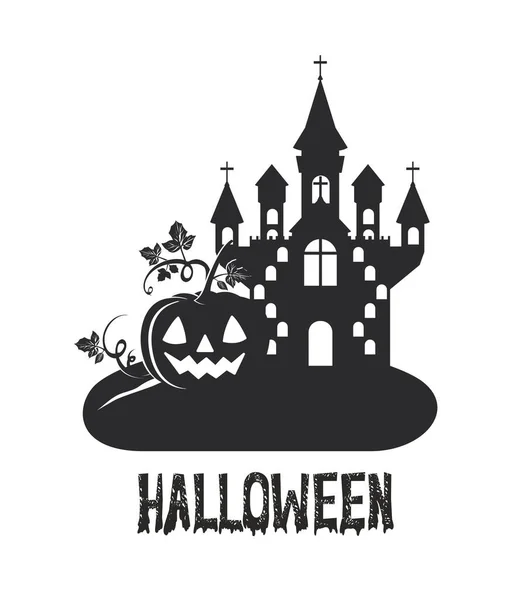 Halloween dark castle mit Kürbisszene-Ikone — Stockvektor