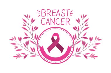 Göğüs kanseri kurdelesi ve kaligrafi ile dairesel çerçeve