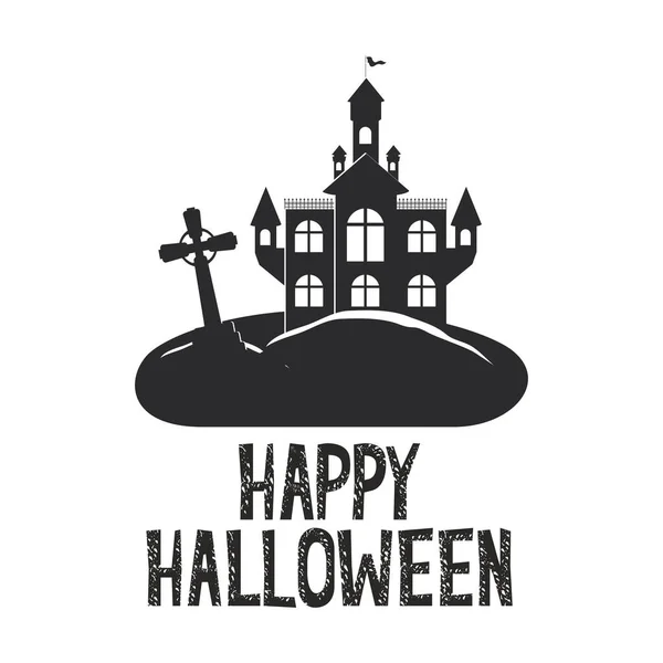 Celebración de Halloween con castillo en la escena del cementerio — Vector de stock