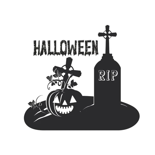 Halloween z dynią na scenie cmentarnej — Wektor stockowy