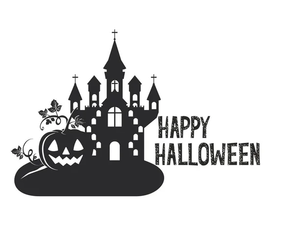 Halloween dark castle mit Kürbisszene-Ikone — Stockvektor