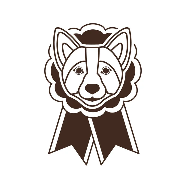 Mascotte mignonne de chien de tête dans le personnage de médaille de ruban — Image vectorielle