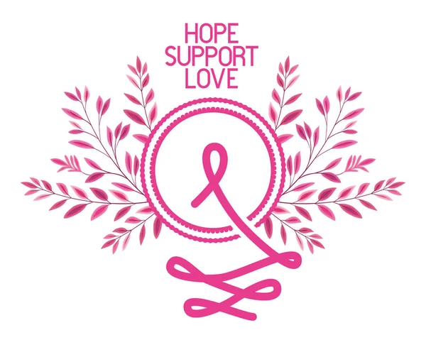 Circular frame with breast cancer ribbon and calligraphy — Stock Vector