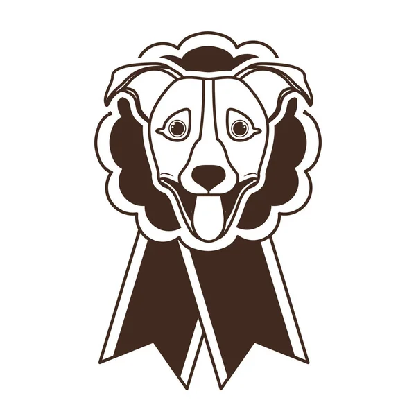 Mascotte mignonne de chien de tête dans le personnage de médaille de ruban — Image vectorielle