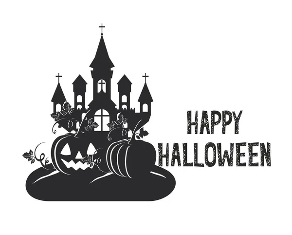 Halloween dunkle Burg mit Kürbisszene-Ikone — Stockvektor