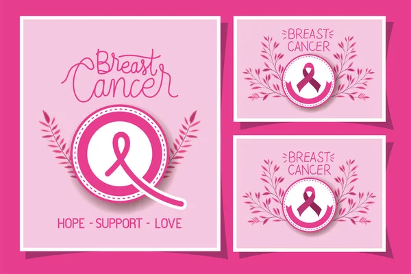 Jeu de cartes de campagne de rubans de sensibilisation au cancer du sein — Image vectorielle