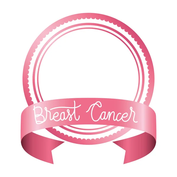 Cornice circolare con nastro per cancro al seno e calligrafia — Vettoriale Stock