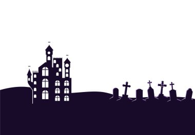 Mezarlık sahnesinde karanlık kale cadılar bayramı ikonu