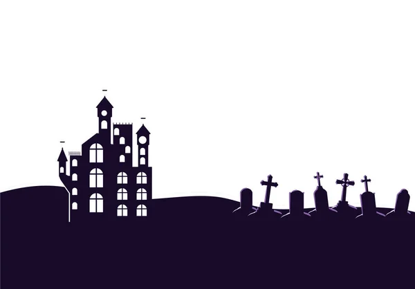 Halloween dark castle in cemetery scene icon — Stock Vector