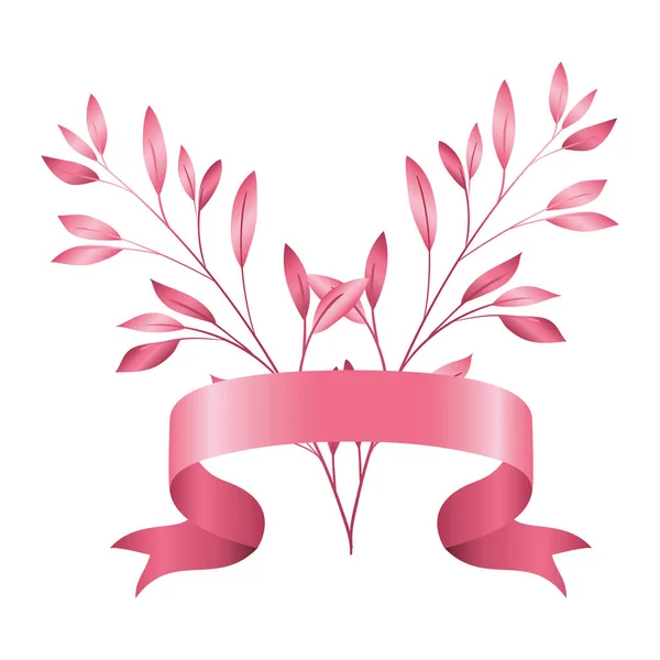 Κορδέλα εκστρατείας για τον καρκίνο του μαστού με φύλλα — Διανυσματικό Αρχείο