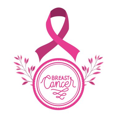 Göğüs kanseri kurdelesi ve kaligrafi ile dairesel çerçeve