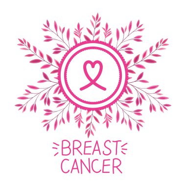 Göğüs kanseri kurdelesi ve kaligrafi ile dairesel çerçeve