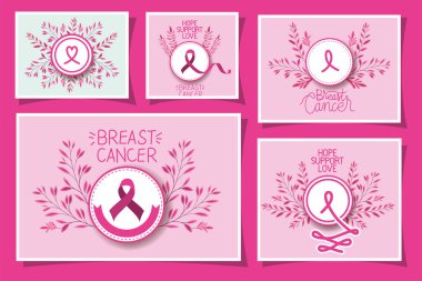 Göğüs kanseri farkındalığı kurdelesi kampanyası kartları