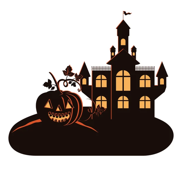 Halloween buio castello con zucca scena icona — Vettoriale Stock