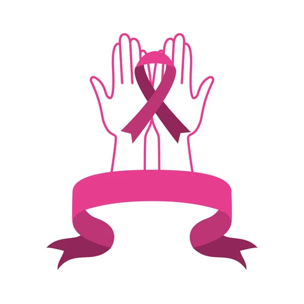 Breast cancer campaign hands lifting ribbon — Stock Vector