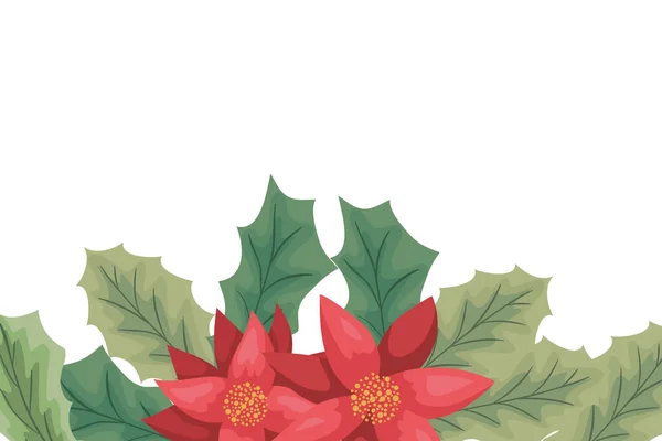 Skönhet jul blommor och gren dekorativ ram — Stock vektor