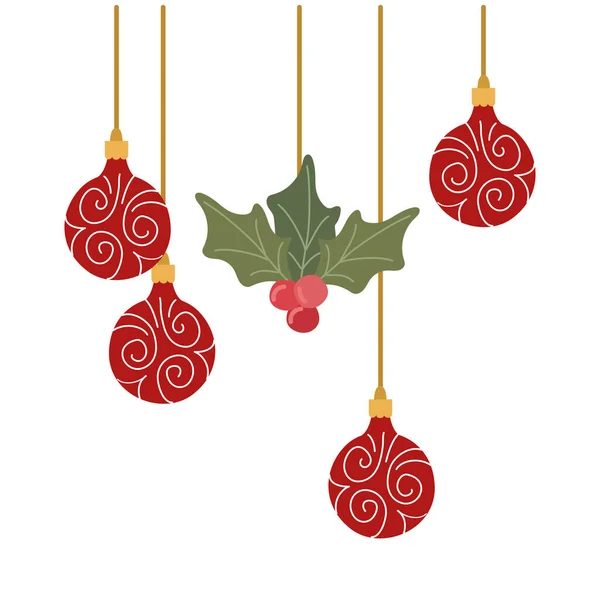 Beauty christmas garland with leafs and grains with balls — Stock Vector