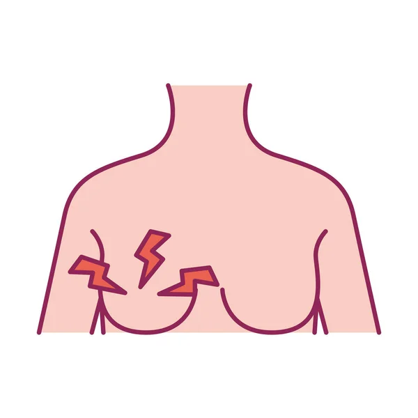 Cancro al seno corpo della donna con raggi di dolore — Vettoriale Stock
