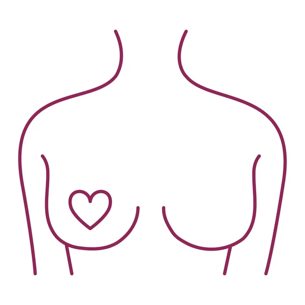 Καρκίνος του μαστού γυναικείο σώμα με καρδιά — Διανυσματικό Αρχείο